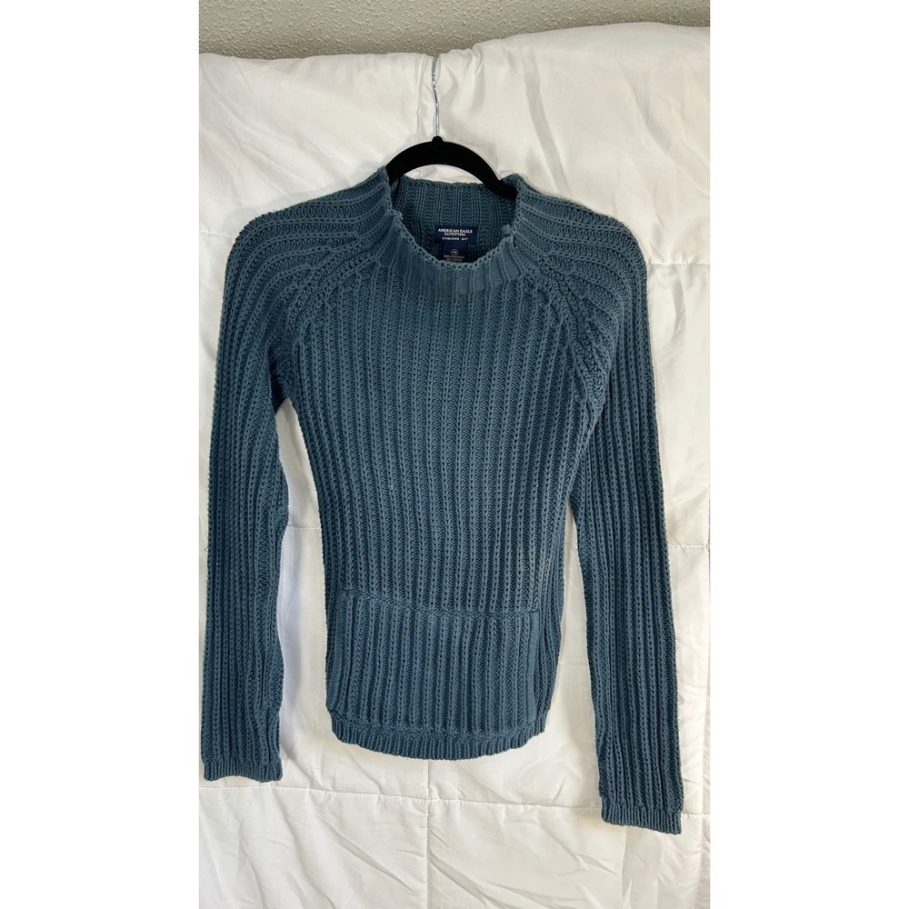 American Eagle Outfitters Teal Ribbed Mock Neck Cotton Sweater Size M